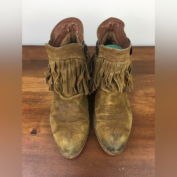 Sam Edelman Western Ankle Booties Women's Tan Leather Fringe Size 8M Side Zip. - Picture 8 of 12